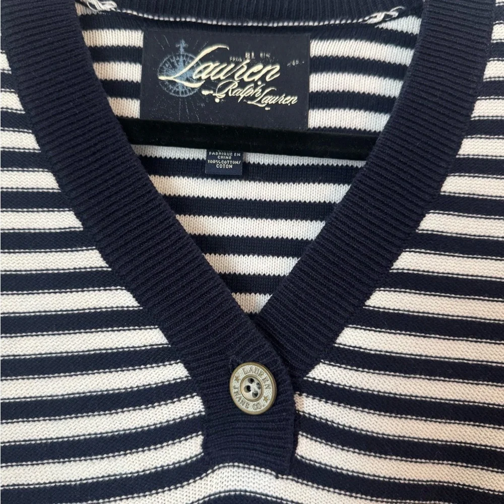 Lauren by Ralph Lauren Women's Striped Navy and White Sweater 100% cotton - Picture 3 of 6